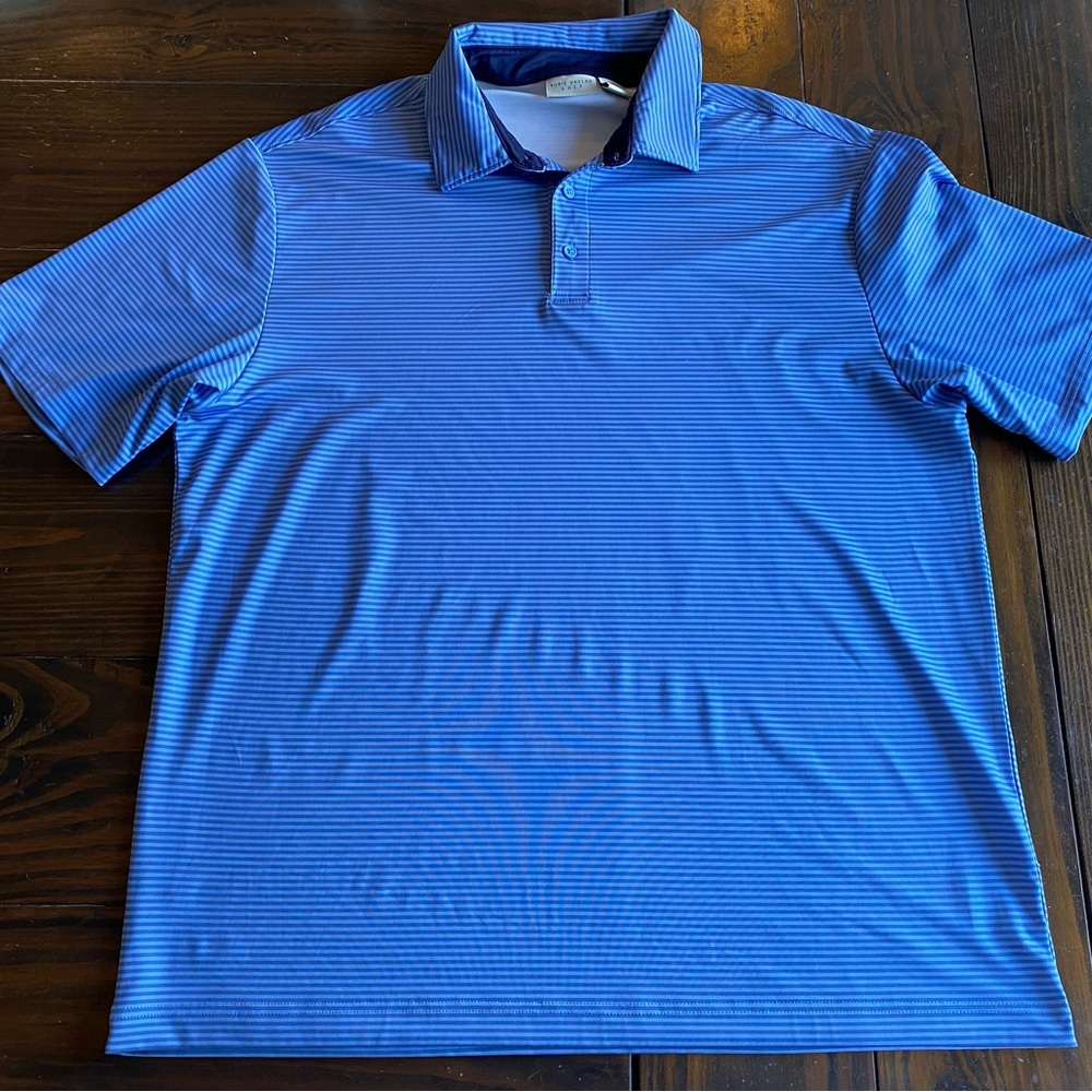 Rorie Whelan Golf Short Sleeve Polo Shirt Blue On Blue Stripes XL
